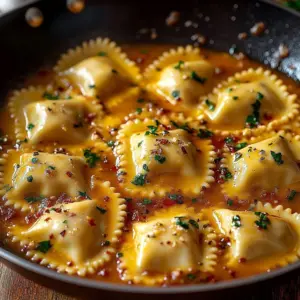 Spicy Cajun Sausage Ravioli topped with herbs and spices.