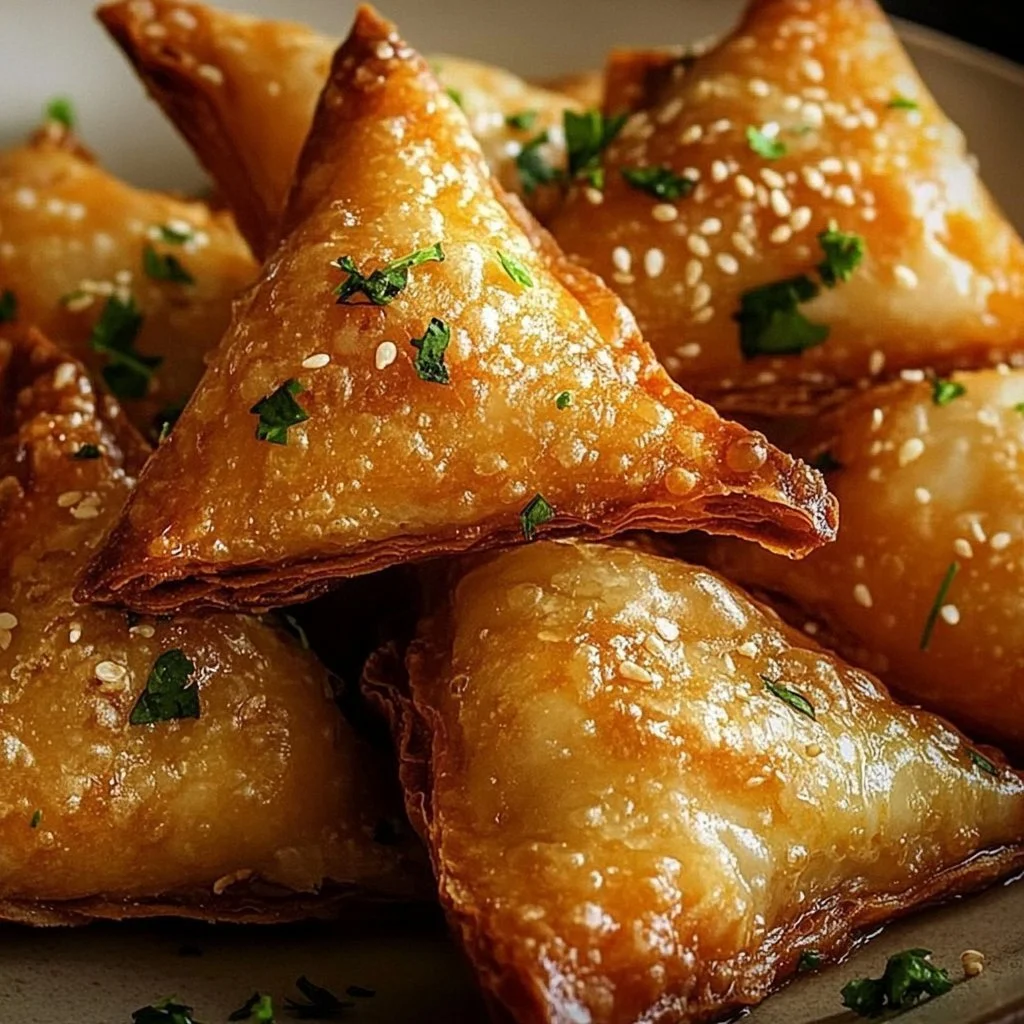 Spicy honey feta wonton rolls on a serving platter with a dipping sauce.