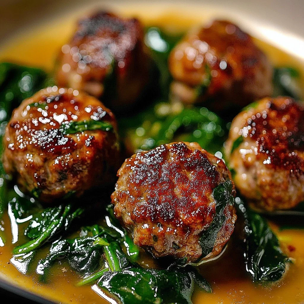 Delicious Spinach Alfredo Chicken Ricotta Meatballs served in a creamy sauce