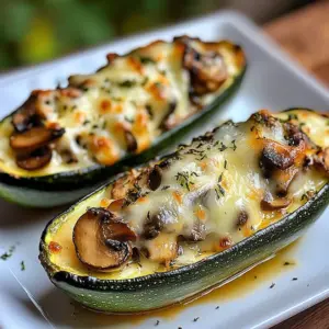Spinach Mushroom Ricotta Stuffed Zucchini dish served on a plate