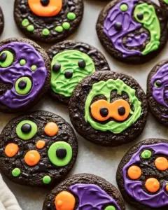 Assorted spooky Halloween cookies shaped like ghosts, pumpkins, and bats.