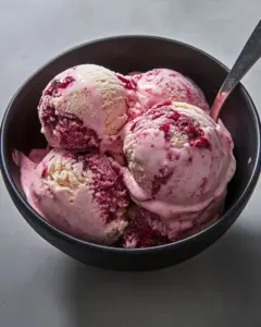 Vegan no-churn strawberry shortcake with fresh strawberries and whipped cream